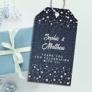 Etiqueta Para Presente Denim Diamantes Pérolas Chá de casamento Azul