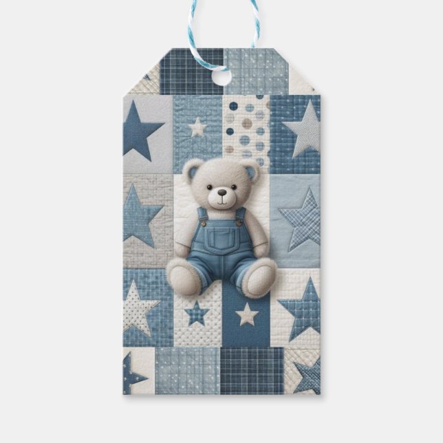 Etiqueta Para Presente Denim Patchwork Bear Napkins (Frente)