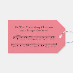 Etiqueta Para Presente Desejamos-lhe um Feliz Natal Musical, Rosa