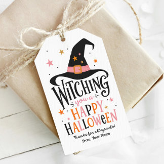 Etiqueta Para Presente Desejando um Feliz Halloween Bruxa Fofa