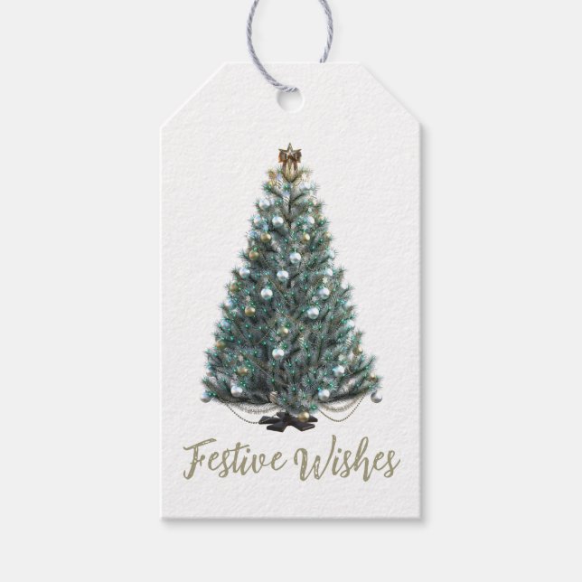 Etiqueta Para Presente Desejos Festivos. Árvore de Natal (Frente)