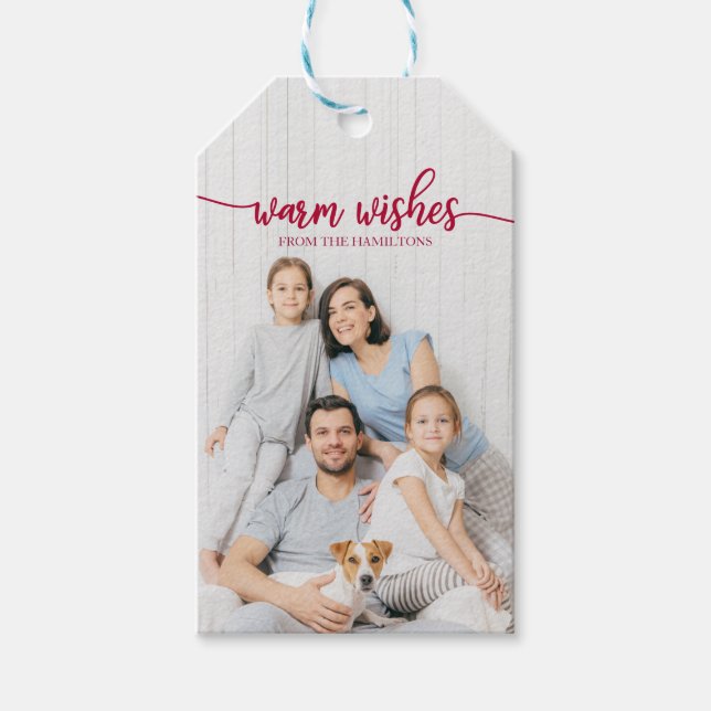 Etiqueta Para Presente Desejos Quentes Vermelho Script Foto Personalizada (Frente)