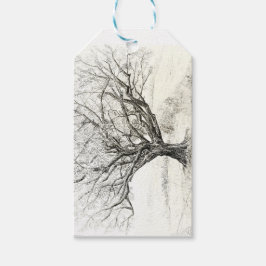 Etiqueta Para Presente Desenho de caneta e árvore de tinta