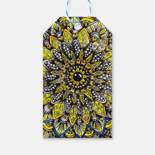Etiqueta Para Presente Desenho de Mandala Amarelo Verde Desenhado à Mão