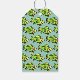 Etiqueta Para Presente Desenho de Peixe Verde de Desenho Animado Engraçad