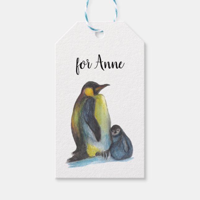 Etiqueta Para Presente Desenho de pinguins (Frente)