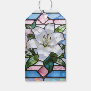 Etiqueta Para Presente Desenho Floral de Lírio de Vidro Manchado Elegante