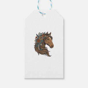 Etiqueta Para Presente Desenho Vetorial de Cabeça de Cavalo Floral Vintag