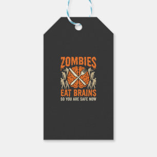 Etiqueta Para Presente Desenho Vetorial de Zumbi Engraçado Comendo Cérebr