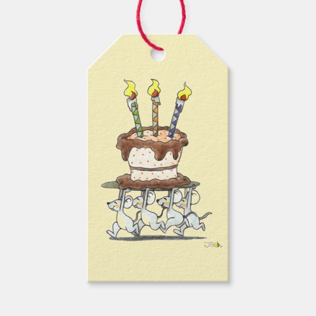 Etiqueta Para Presente Desfile de Ratos com Bolo de Aniversário (Frente)