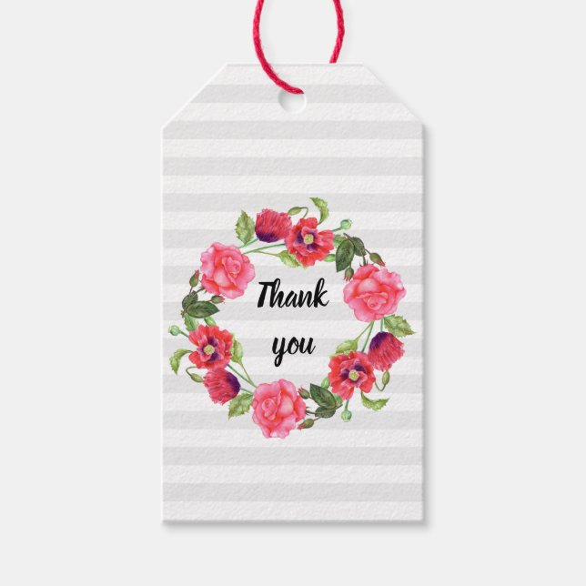 Etiqueta Para Presente Design das flores vermelhas e rosa das aquarelas (Frente)