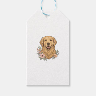 Etiqueta Para Presente Design de Gravura Floral Vintage do Golden Retriev