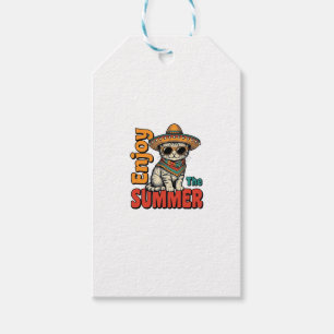 Etiqueta Para Presente Design de Gravura Vintage de Gato de Verão Engraça
