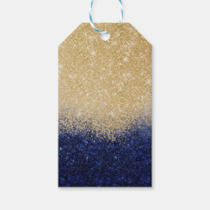 Etiqueta Para Presente Design de luxo de Ombre Dourado e azul com brilho