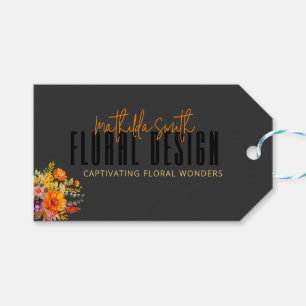Etiqueta Para Presente Design Floral Sofisticado Flores Laranja Preto