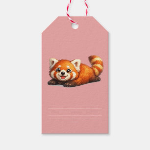 Etiqueta Para Presente Design Fofo de Panda Vermelho Relaxando Animal Kaw