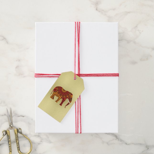 Etiqueta Para Presente Design índio de Henna Elephant (Com cordão)