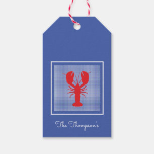 Etiqueta Para Presente Designer de Lagosta Vermelha de Gingham Vermelho d