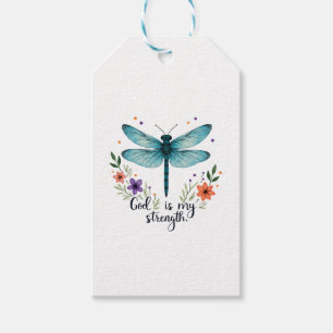 Etiqueta Para Presente Deus é minha força Floral Libélula Camiseta Cristã
