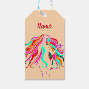 Etiqueta Para Presente Deusa multi-colorida de cabelos longos Thunder_Cov