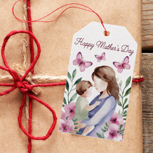 Etiqueta Para Presente Dia das Mães Borboleta Floral Rosa Aquarela