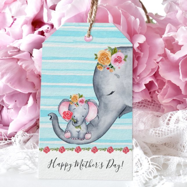 Etiqueta Para Presente Dia de as mães de Elefante Bonito (Cute Elephants Happy Mother's Day Gift Tag)