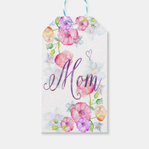 Etiqueta Para Presente Dia de as mães Watercolor Flores Mãe Arte Palavra
