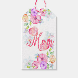 Etiqueta Para Presente Dia de as mães Watercolor Flores Mãe Arte Palavra