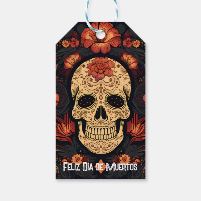 Etiqueta Para Presente Dia de Muertos ☠️ Crânio de Açúcar (Frente)