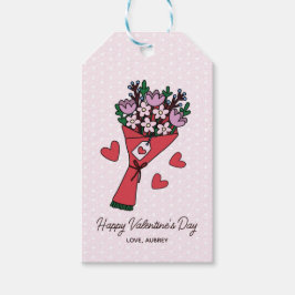 Etiqueta Para Presente Dia de os namorados de Bolinhas de Corações Buquês