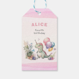 Etiqueta Para Presente Dino Party Watercolor Girl Pink Birday