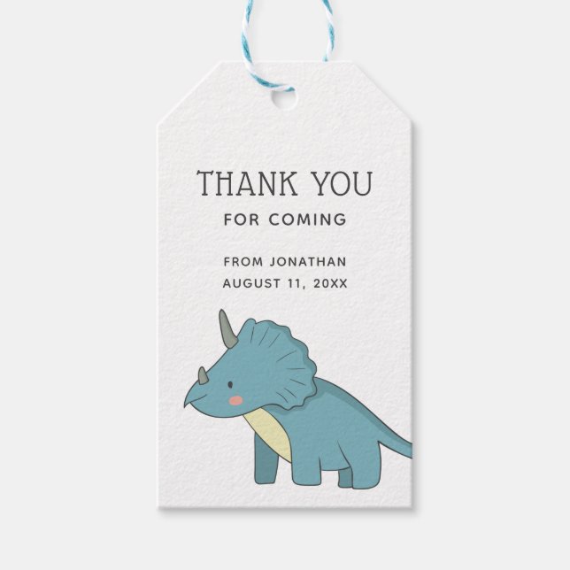 Etiqueta Para Presente Dinosaur Thank You | Triceratops Dino Birthday (Frente)