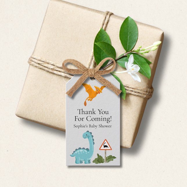 Etiqueta Para Presente Dinosaurs Crossing Footprint Baby Shower  (Criador carregado)