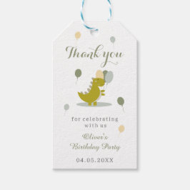 Etiqueta Para Presente Dinossauro Cinza Verde Primeiro Aniversário Obriga