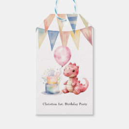 Etiqueta Para Presente Dinossauro Pintado Vermelho Um A Festa de aniversá