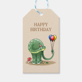 Etiqueta Para Presente Dinossauro segurando Balões Aniversário