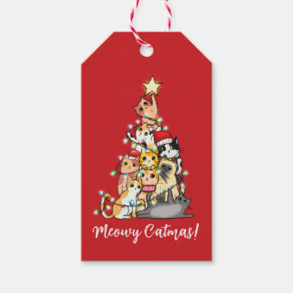 Etiqueta Para Presente Diversão Meowy Catmas Gatos Árvore de Natal Person