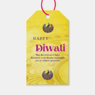 Etiqueta Para Presente Diwali Yellow Mandala Lamp Peacock Personalizado