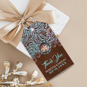 Etiqueta Para Presente do país marrom do vaqueiro de turquesa casamento