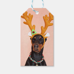 Etiqueta Para Presente Doberman com chifres de veado