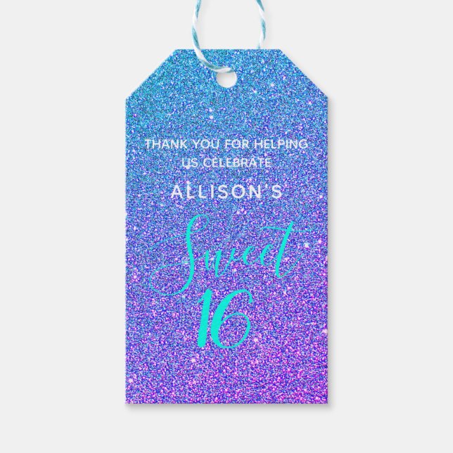 Etiqueta Para Presente Doce 16 Lágrima Roxo-Teal Personalizado (Frente)