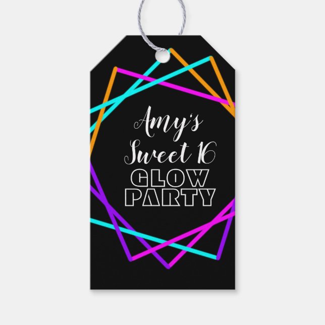 Etiqueta Para Presente Doce 16 Neon Brilha No Aniversário Dos Bares Escur (Frente)
