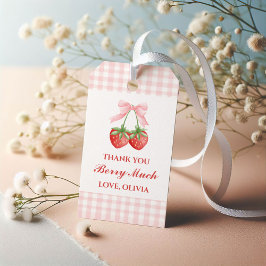 Etiqueta Para Presente Doce de morango aniversário Laço Rosa Xadrez