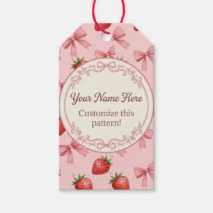 Etiqueta Para Presente Doce Morango Rosa e Laços Padrão Nome Personalizad