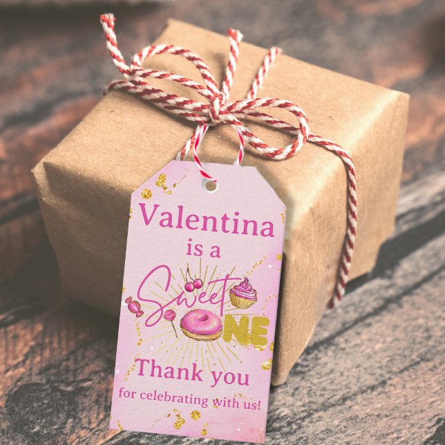 Etiqueta Para Presente Doce Um Aniversário Rosa Dourado Donut Agradecimen (Criador carregado)
