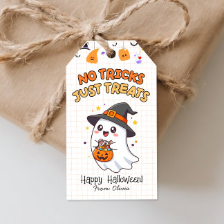 Etiqueta Para Presente Doces de Halloween, Sem Truques Só Guloseimas, Esp