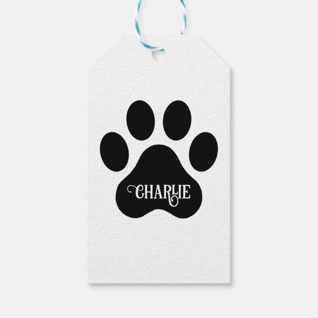 Etiqueta Para Presente Dog Paw Name Silhouette Design (Verso)