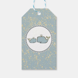 Etiqueta Para Presente Dois Baleias Marinhas Azul & Dourado Boutique Baby