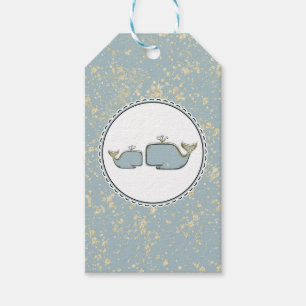 Etiqueta Para Presente Dois Baleias Marinhas Azul & Dourado Boutique Baby