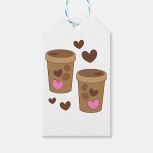 Etiqueta Para Presente dois copos de café com corações do amor